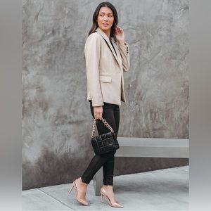 Big City Dreams Faux Leather Pocketed Blazer - Light Taupe - XL